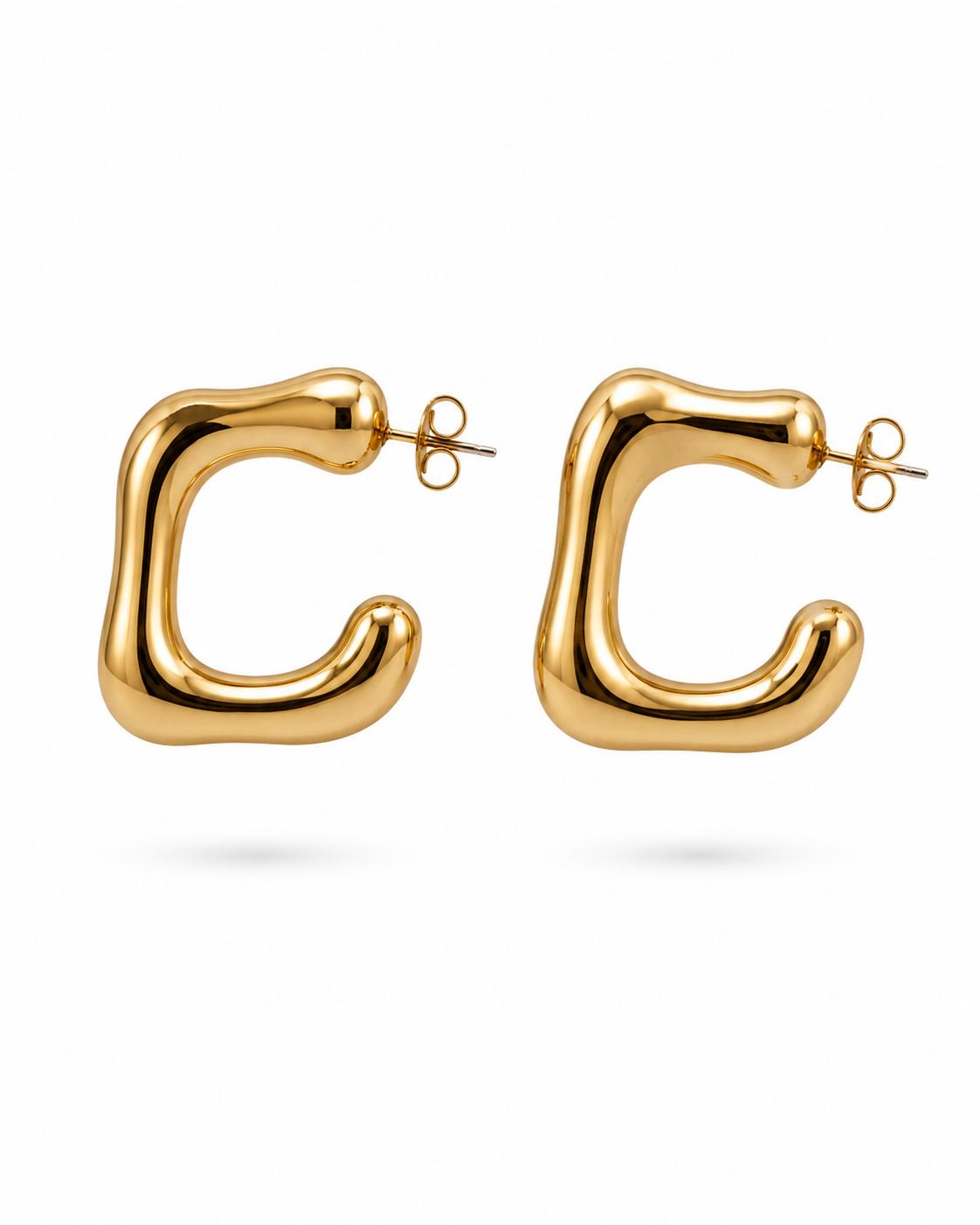 18K gold-plated chunky organic C-hoop earrings — pair shown on white background