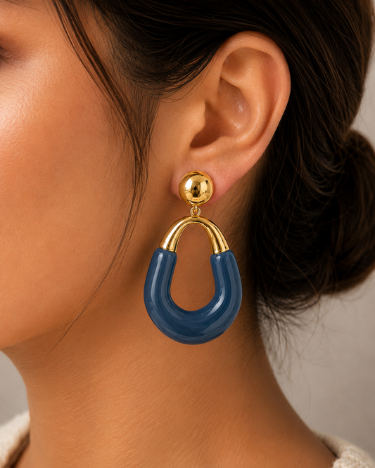 blue drop earrings, glod earrings, trendy earrings, fashion earrings, party wear earrings, blue statement earrings, earrings for girls, earrings for women, Kia Glitz earrings