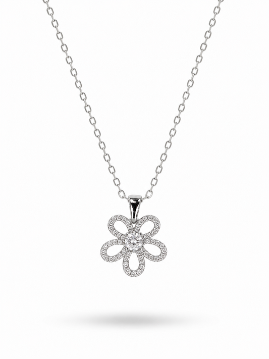 Pavé Flower Solitaire Pendant