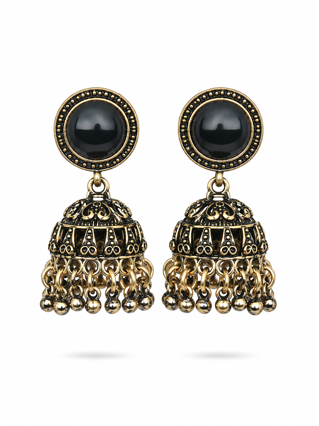 Jet Black Jhumka Earrings