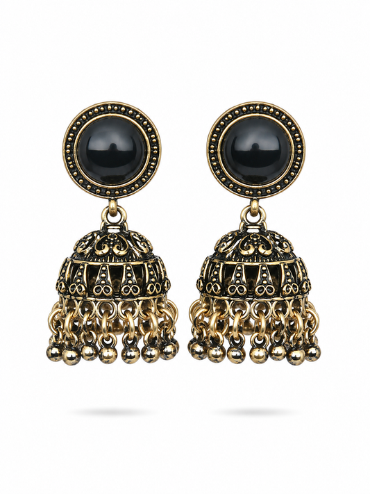 Jet Black Jhumka Earrings