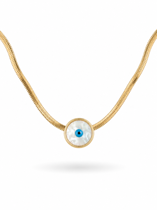 Bezel Evil Eye MOP Pendant