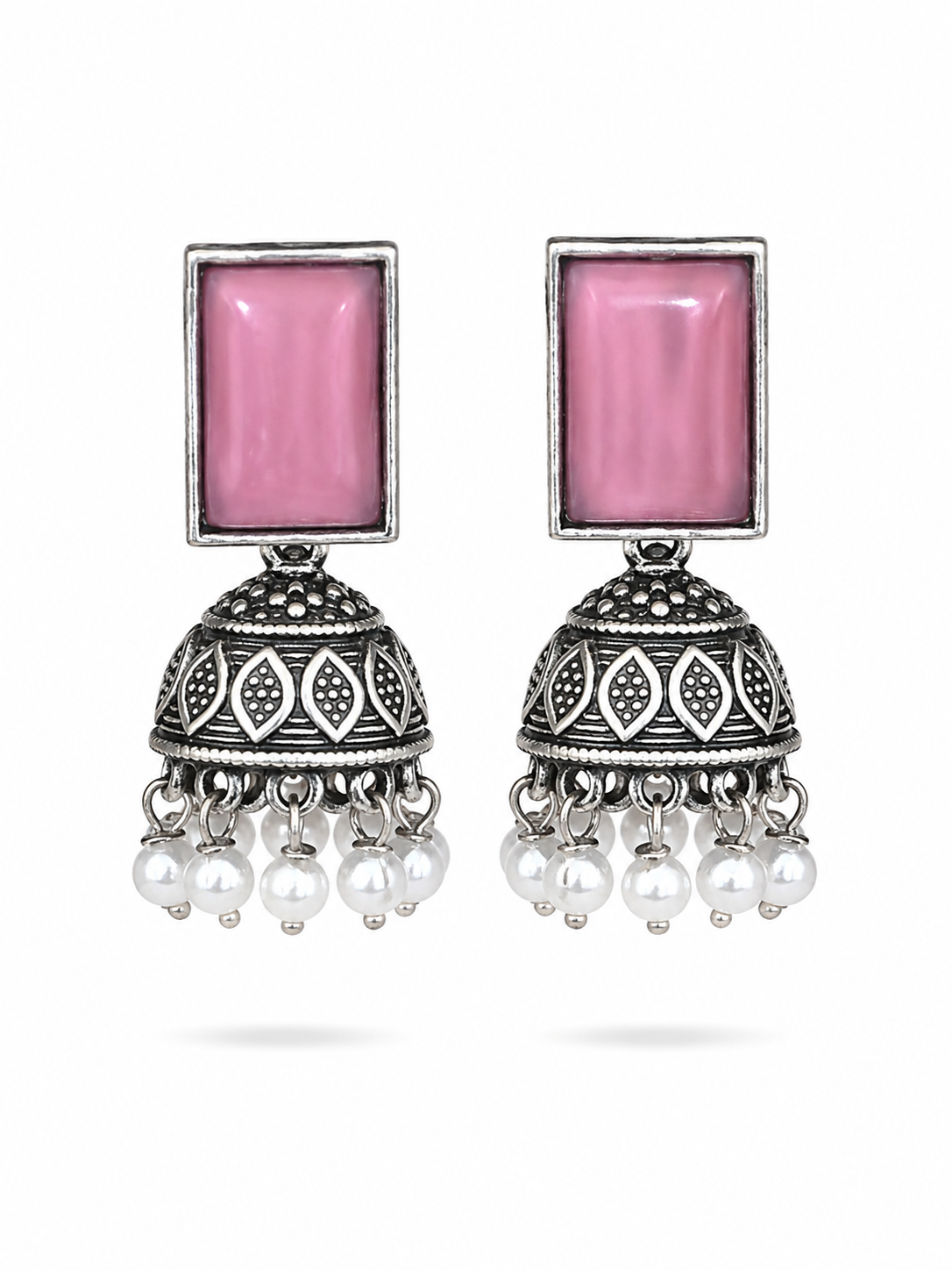Pink Rectangle Jhumka Earrings