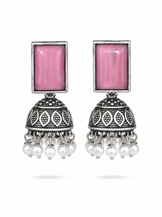 Pink Rectangle Jhumka Earrings