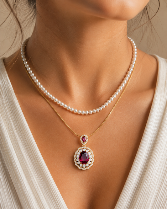 Ruby Pearl Layer Pendant