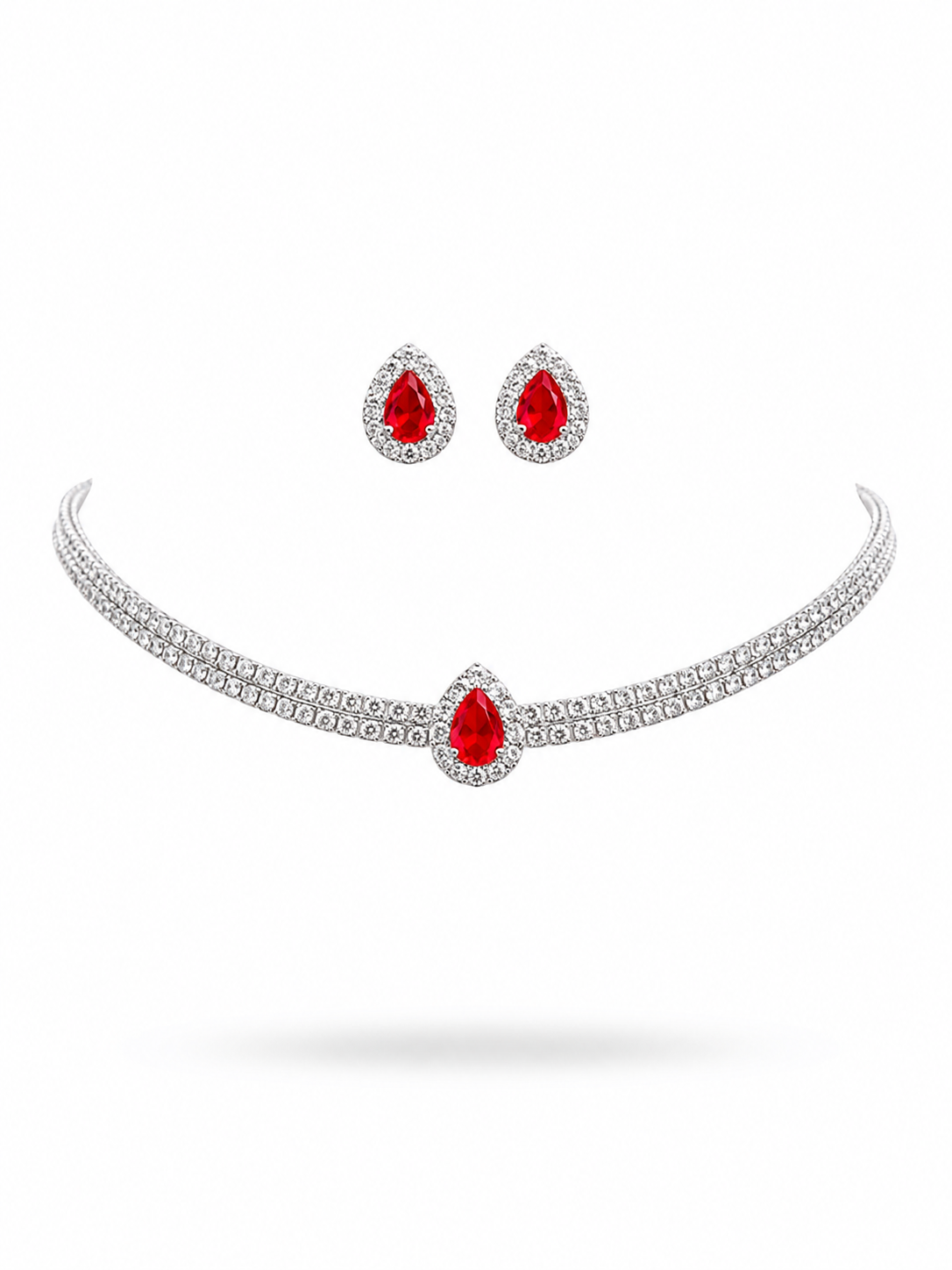 Red Pear Tennis Choker Necklace Set