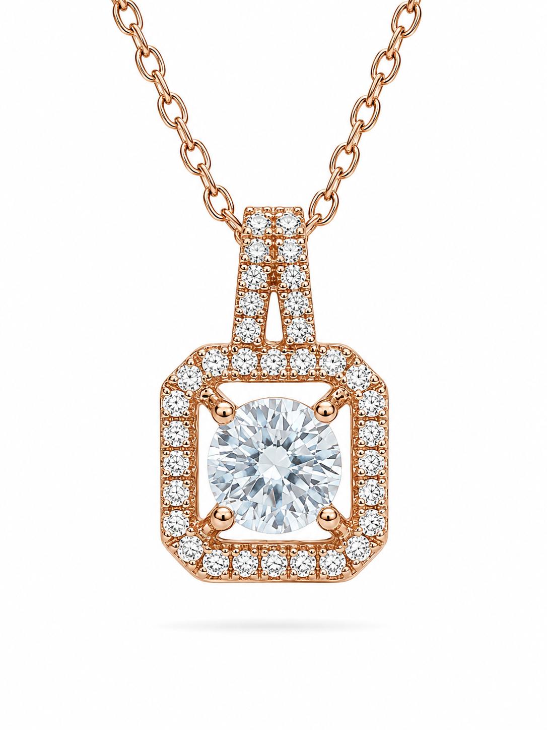 Solitaire Square Halo Pavé Pendant Necklace — Kia Glitz