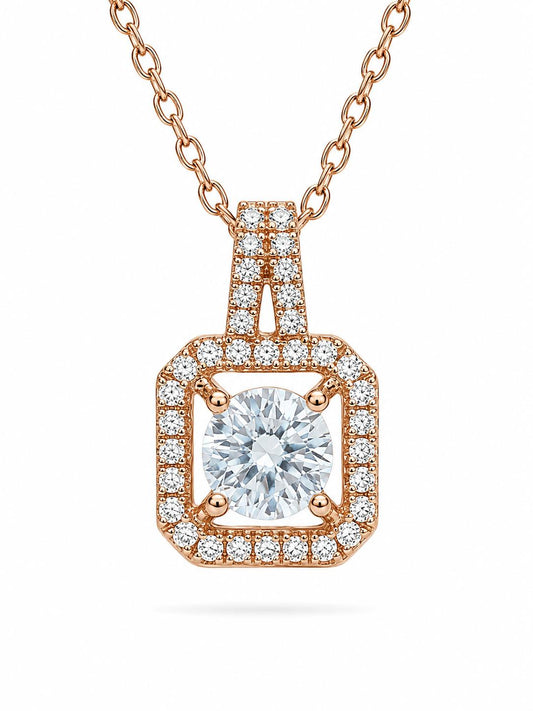 Solitaire Square Halo Pavé Pendant Necklace — Kia Glitz