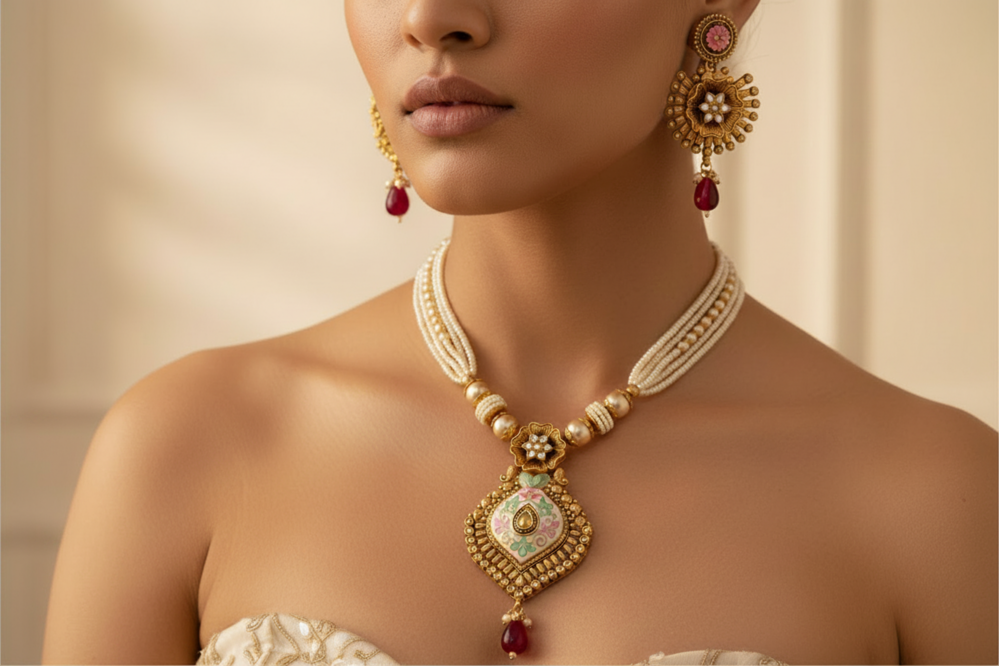 Antique Gold Pearl Necklace Set – Wide Banner Editorial