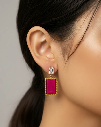Gold plated earrinsg, pink drop earrings, statement earrings, crystal stud earrinsg, earrings for women, earrings for girls, party earrings, Kia Glitz earrings
