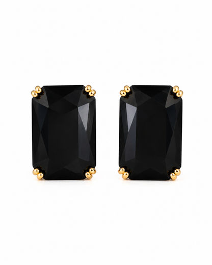 black stud earrings, crystal stud earrings, minimalist earrings, black gemstone earrings, gold plated earrings, premium earrings, earrings for women, earrings for girls, Kia Glitz earrings
