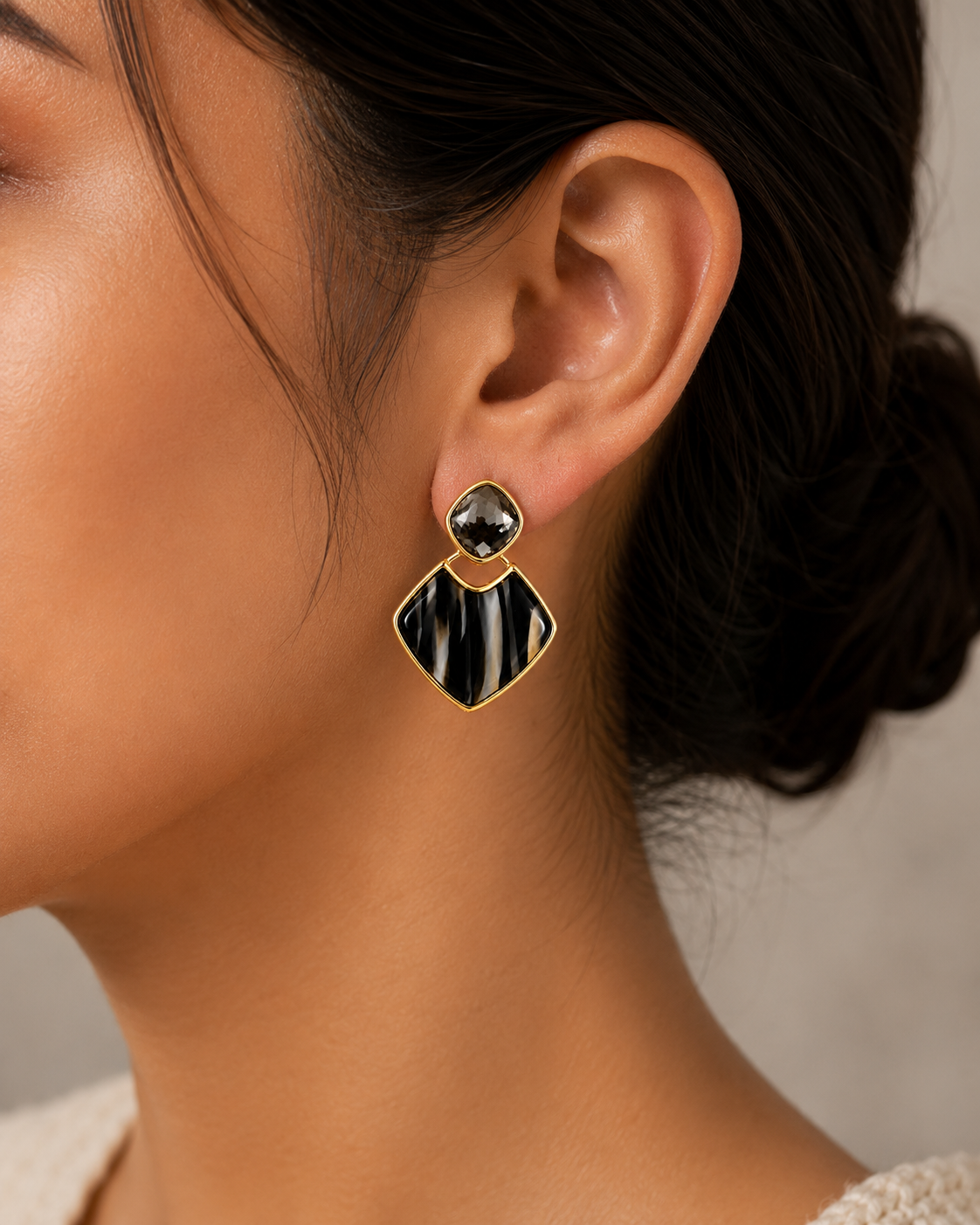 black drop earrings, geometric earrings, crystal drop earrings,statement earrings,women's fashion earrings, designer earrings, black dangle earrings,festive earrings, wedding earrings, ladies earrings, fashion jewelry, anti - tarnish earrings, Kia Glitz earrings
