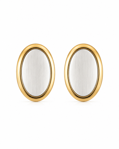 Gold stud earrings, oval earrings, minimalist earrings, statement stud, fashion jewelery, earrings for women, earrings for girls, trendy earrings, Kia Glitz earrings
