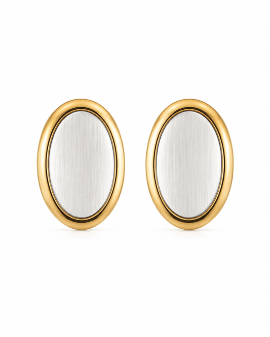 Gold stud earrings, oval earrings, minimalist earrings, statement stud, fashion jewelery, earrings for women, earrings for girls, trendy earrings, Kia Glitz earrings
