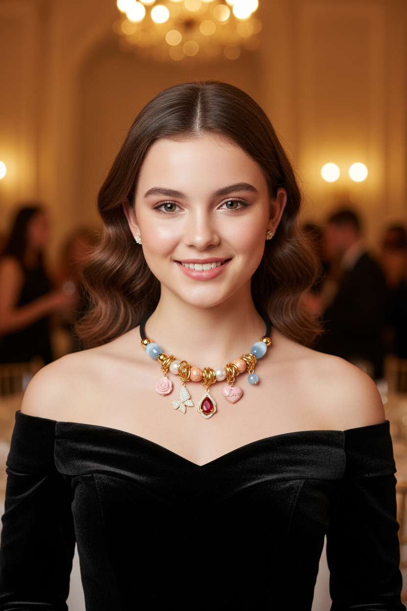 Love Charm Necklace — Black Outfit Gathering Editorial