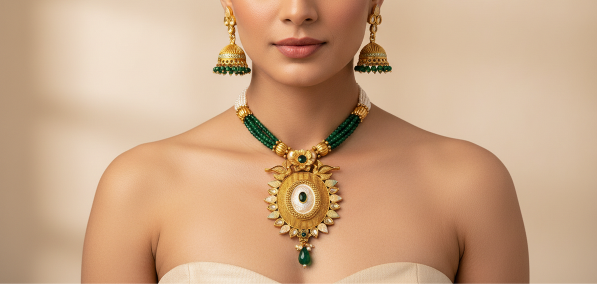 Pearl & Emerald Necklace Set – Editorial Portrait